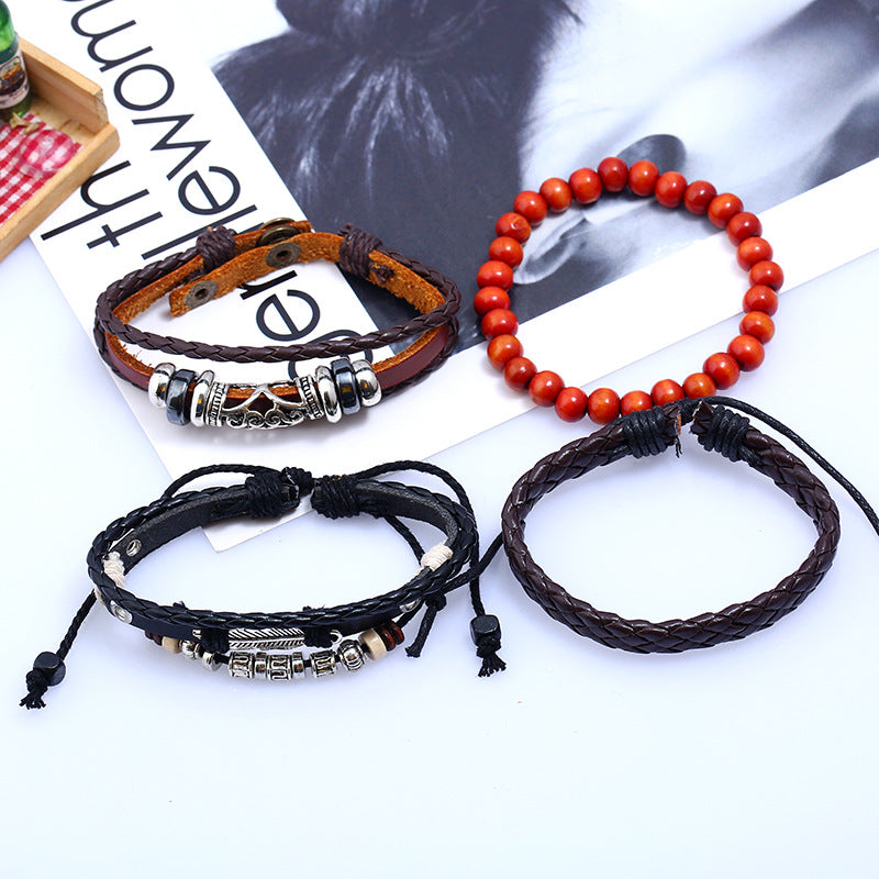 Wholesale Vintage Beaded Leather Bracelet